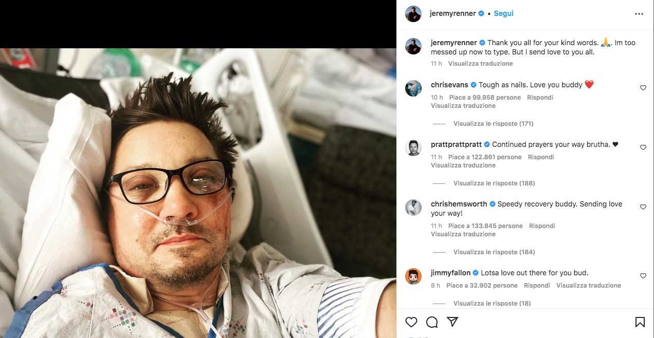 Jeremy Renner: the first statements of the actor after the accident