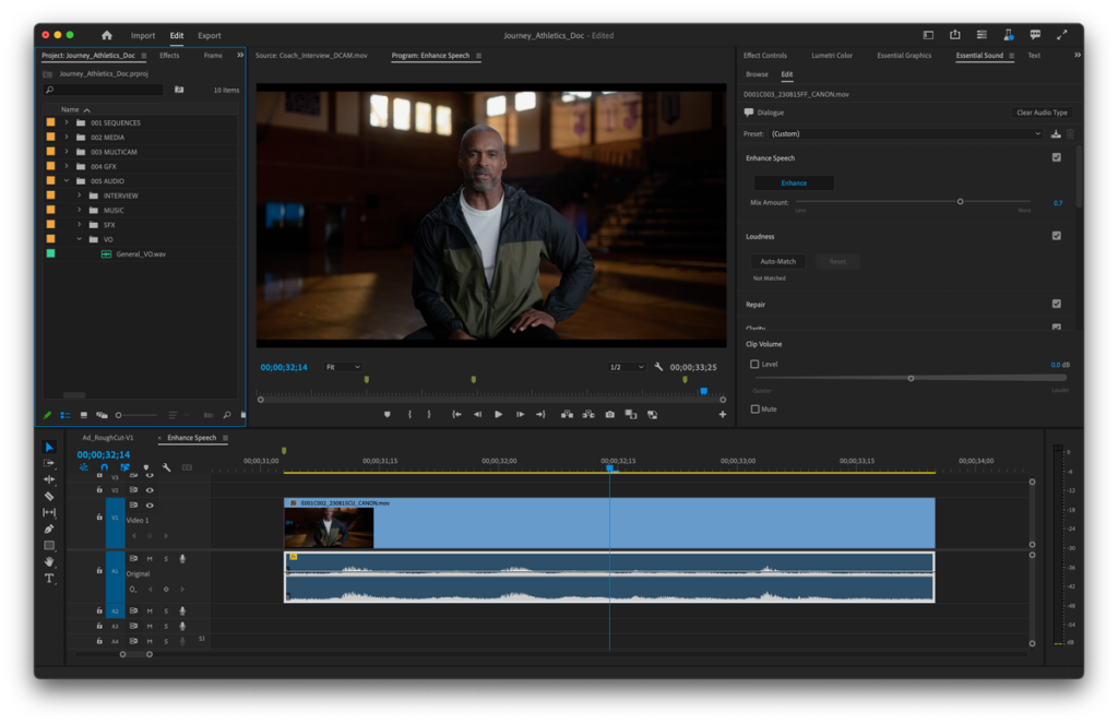 Adobe Premiere Pro enhance speech update