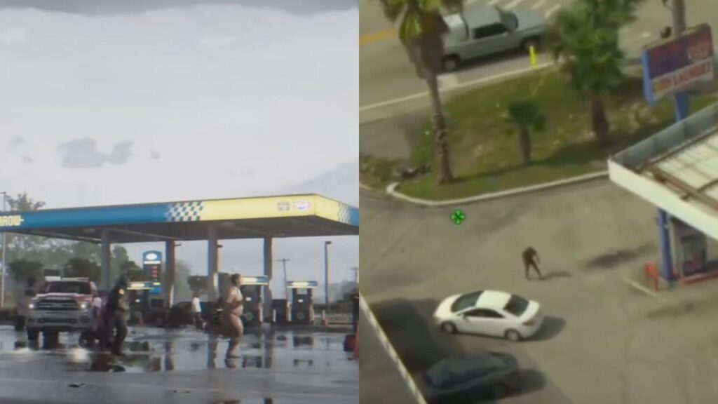 Naked at gas station