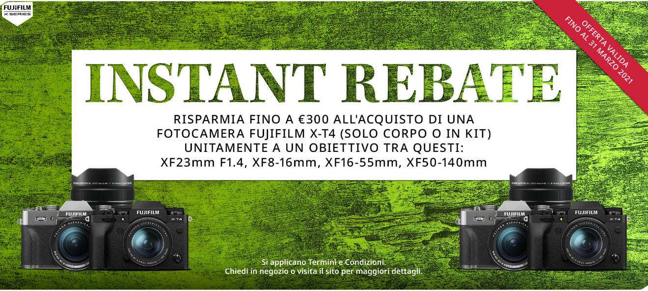 FUJIFILM Instant Rebate: X-T4, X-T3 e X-T30 in sconto!