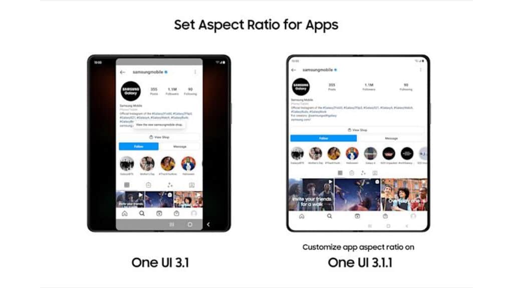 folding smartphone samsung one ui 3.1.1