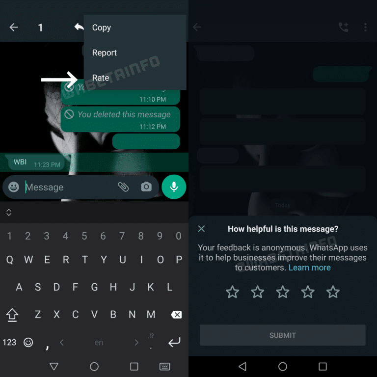 WhatsApp Beta message evaluation