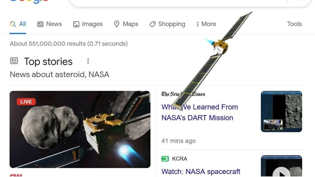 Google fa schiantare una navicella nelle ricerche, per celebrare la missione DART thumbnail