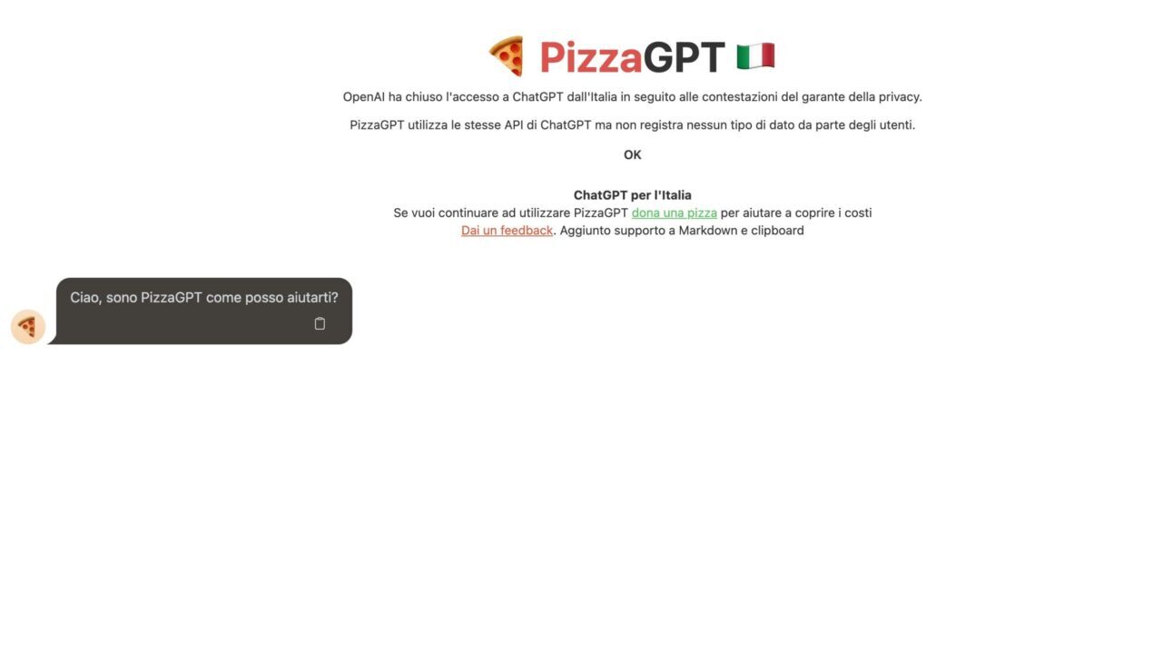 PizzaGPT è il clone che tenta di aggirare il blocco di ChatGPT in Italia thumbnail