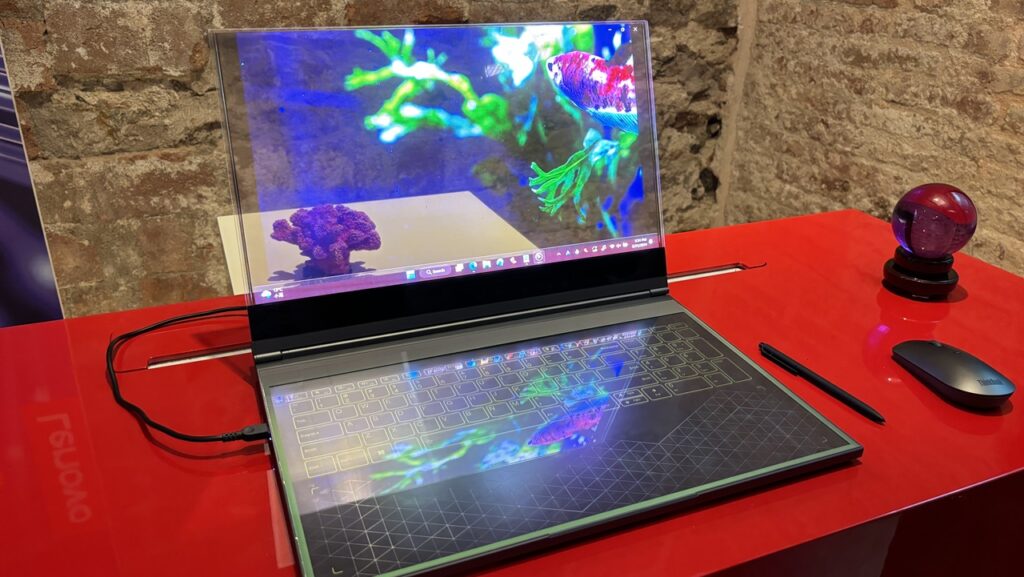 Notebook with transparent display